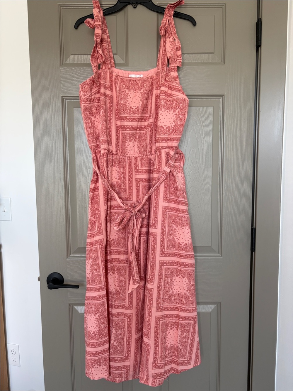 LC Lauren Conrad Rose-Pink Printed Midi Dress with Tie Waist